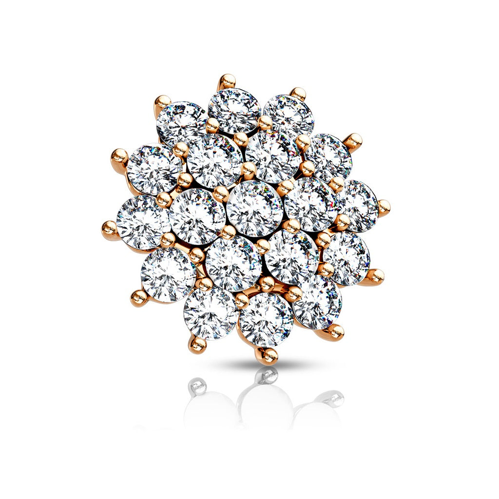 Internally Threaded CZ Crystal Paved Sunburst Dermal Anchor Top - Stainless Steel