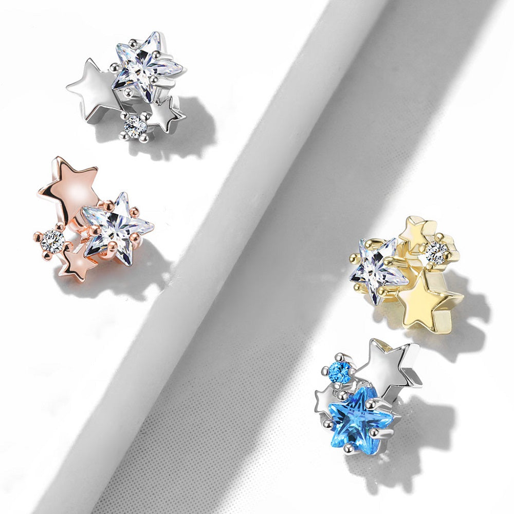 Internally Threaded CZ Crystal Star Cluster Dermal Anchor Top - 316L Stainless Steel
