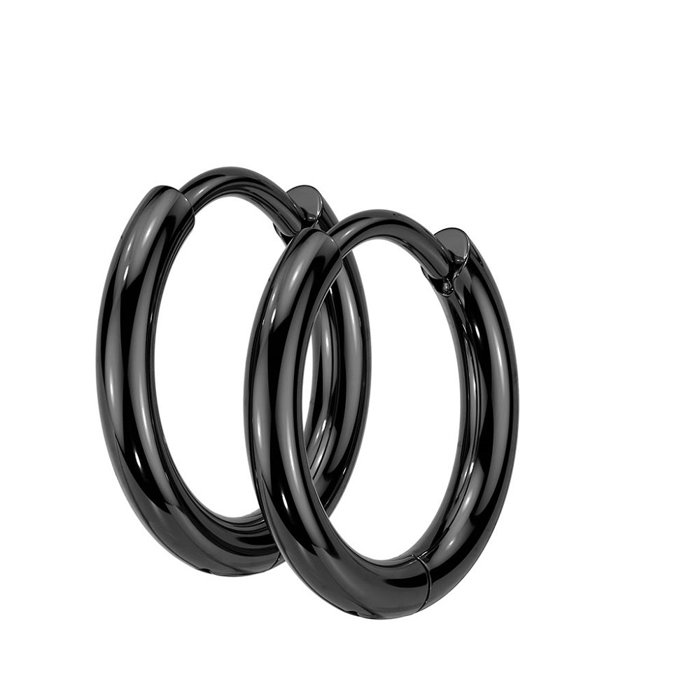 2mm Thick Hinged Round Hoop Earrings - 316L Stainless Steel - Pair