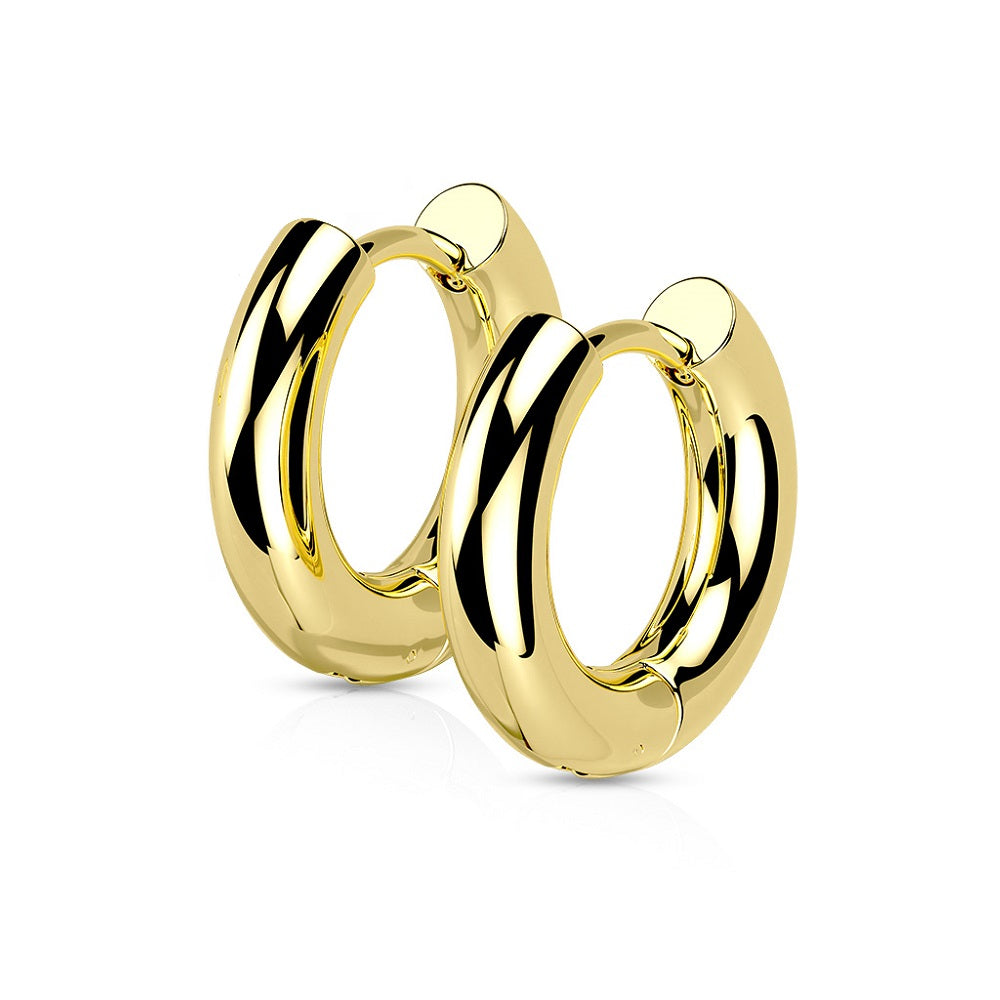 3mm Thick Hinged Round Hoop Earrings - 316L Stainless Steel - Pair