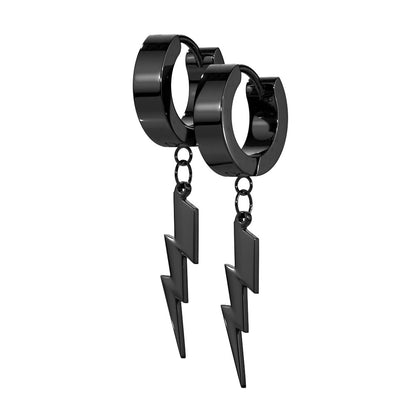 Lightning Bolt Dangling Huggie Hinged Hoop Earrings - 316L Stainless Steel - Pair