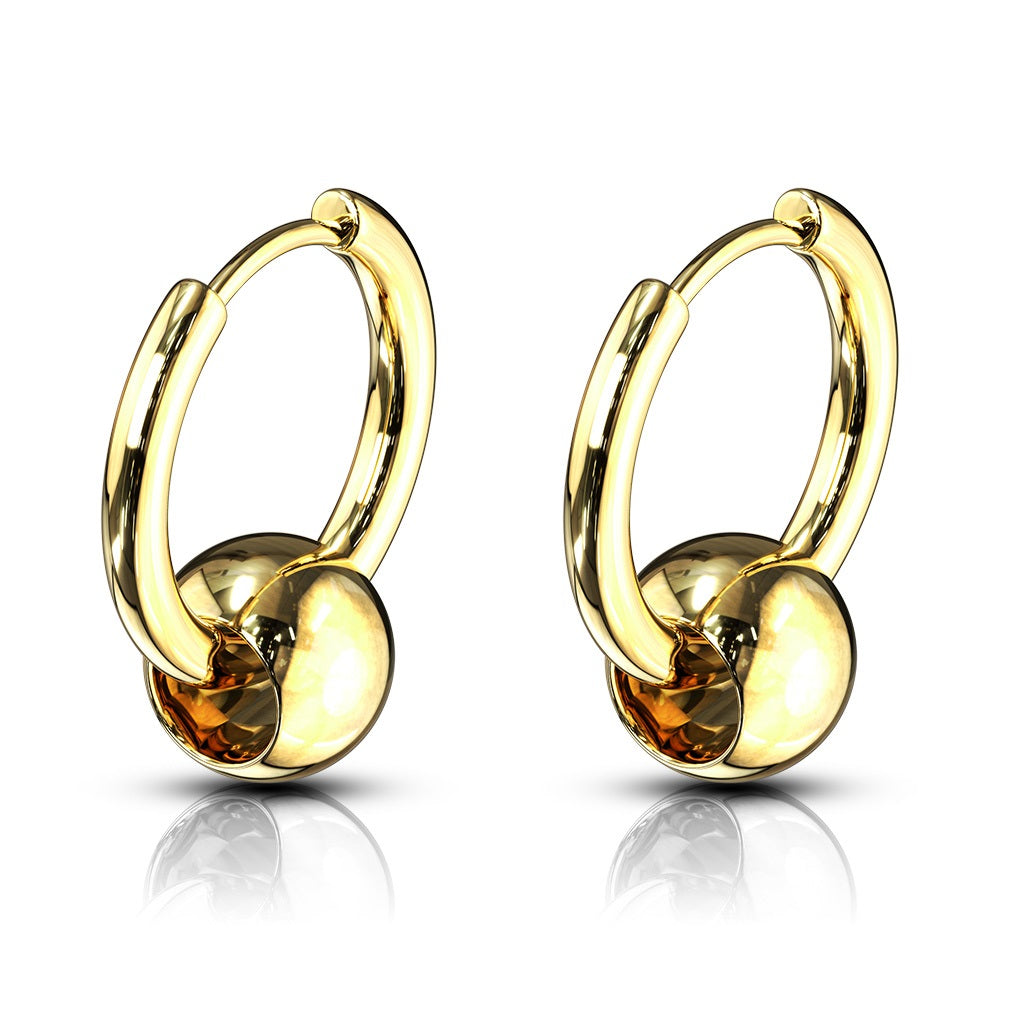 Faux Captive Bead Hinged Hoop Earrings - 316L Stainless Steel - Pair