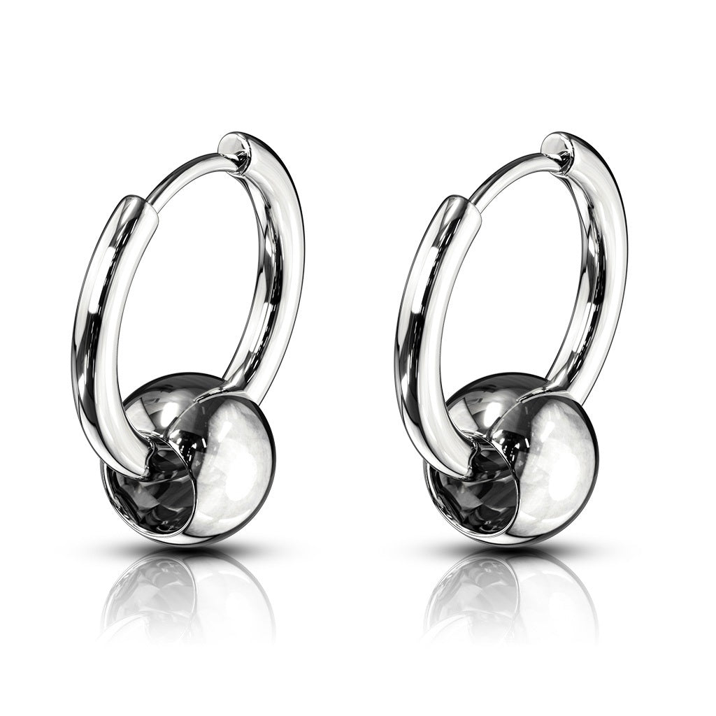 Faux Captive Bead Hinged Hoop Earrings - 316L Stainless Steel - Pair