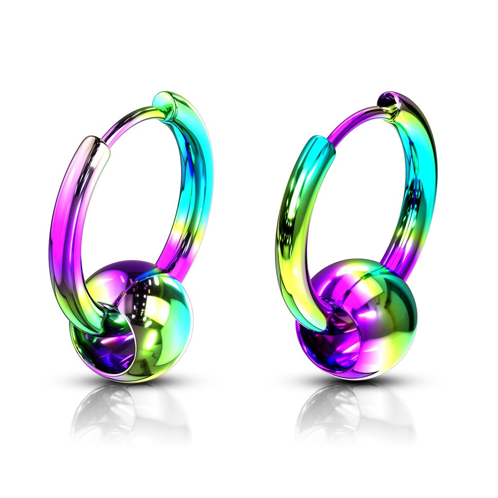 Faux Captive Bead Hinged Hoop Earrings - 316L Stainless Steel - Pair