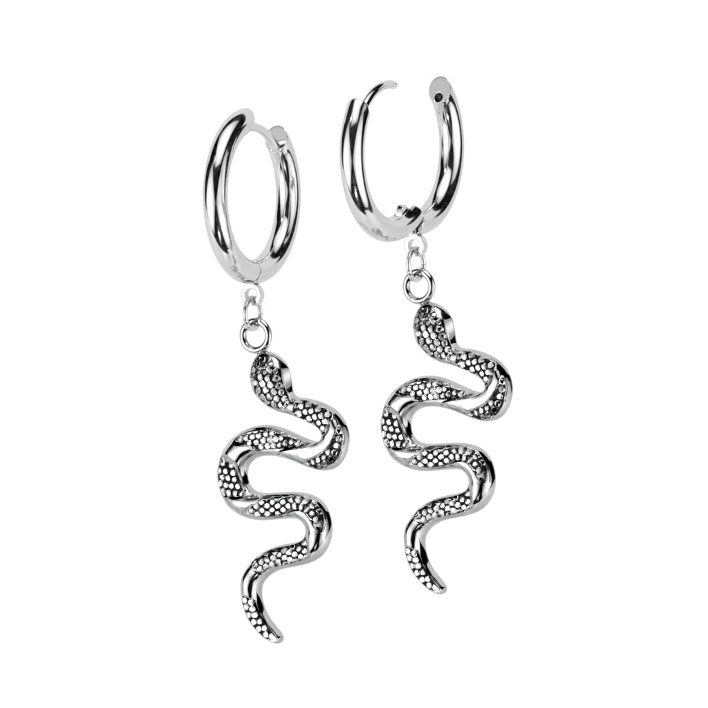 Snake Dangling Hoop Earrings - 316L Stainless Steel