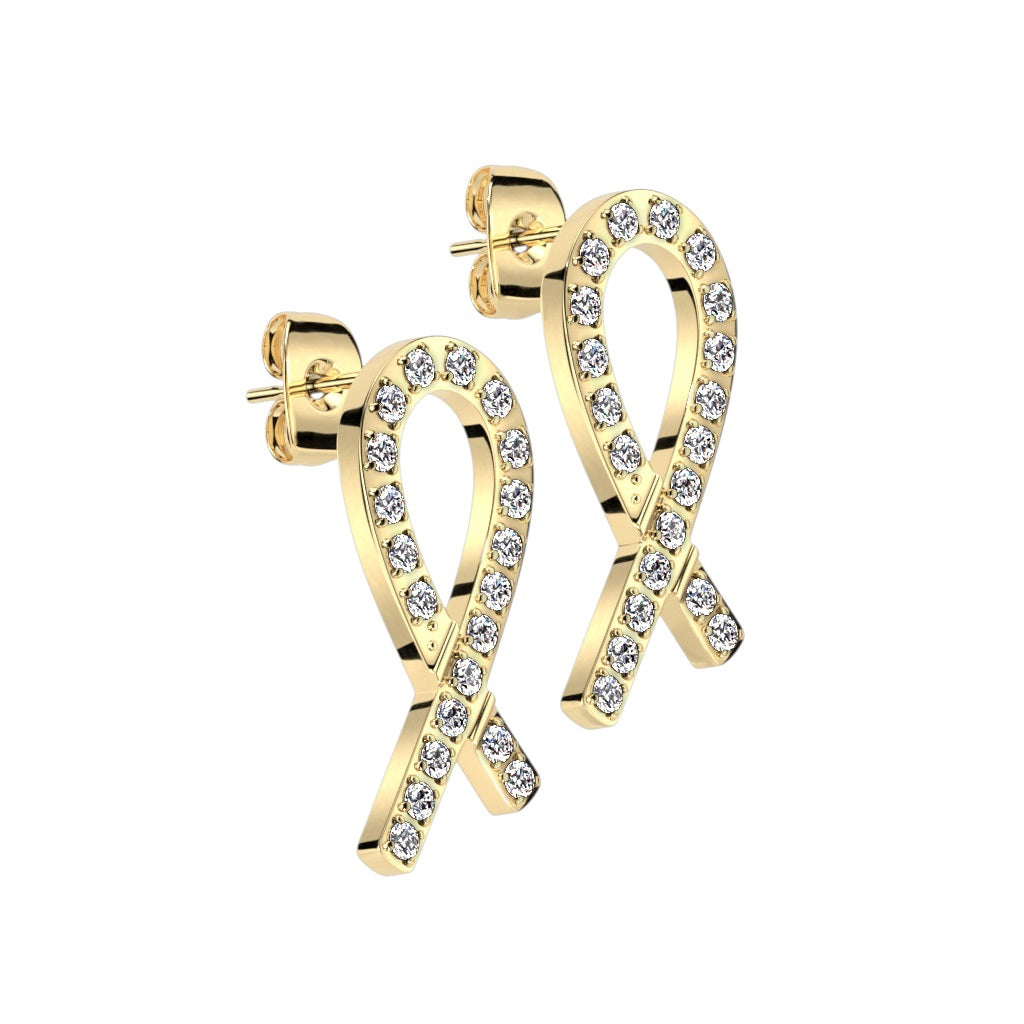 CZ Crystal Ribbon Stud Earrings - 316L Stainless Steel