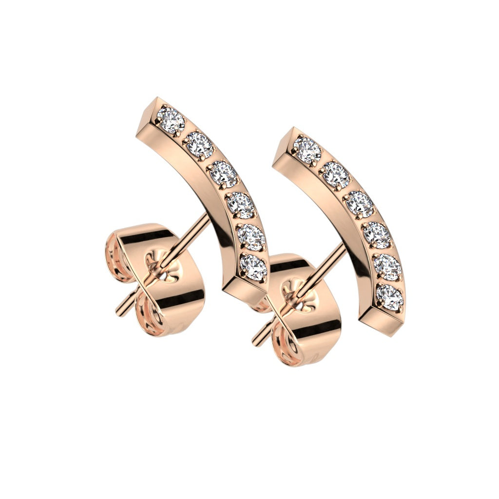 CZ Crystal Lined Curve Stud Earrings - 316L Stainless Steel