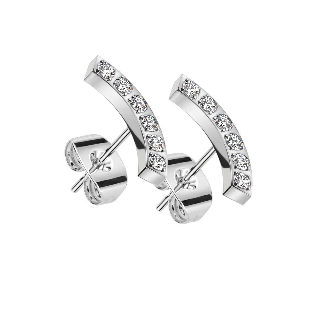 CZ Crystal Lined Curve Stud Earrings - 316L Stainless Steel