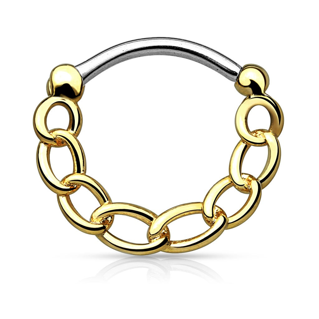 Tough Chain Link Round Nose Septum Clicker - 316L Stainless Steel