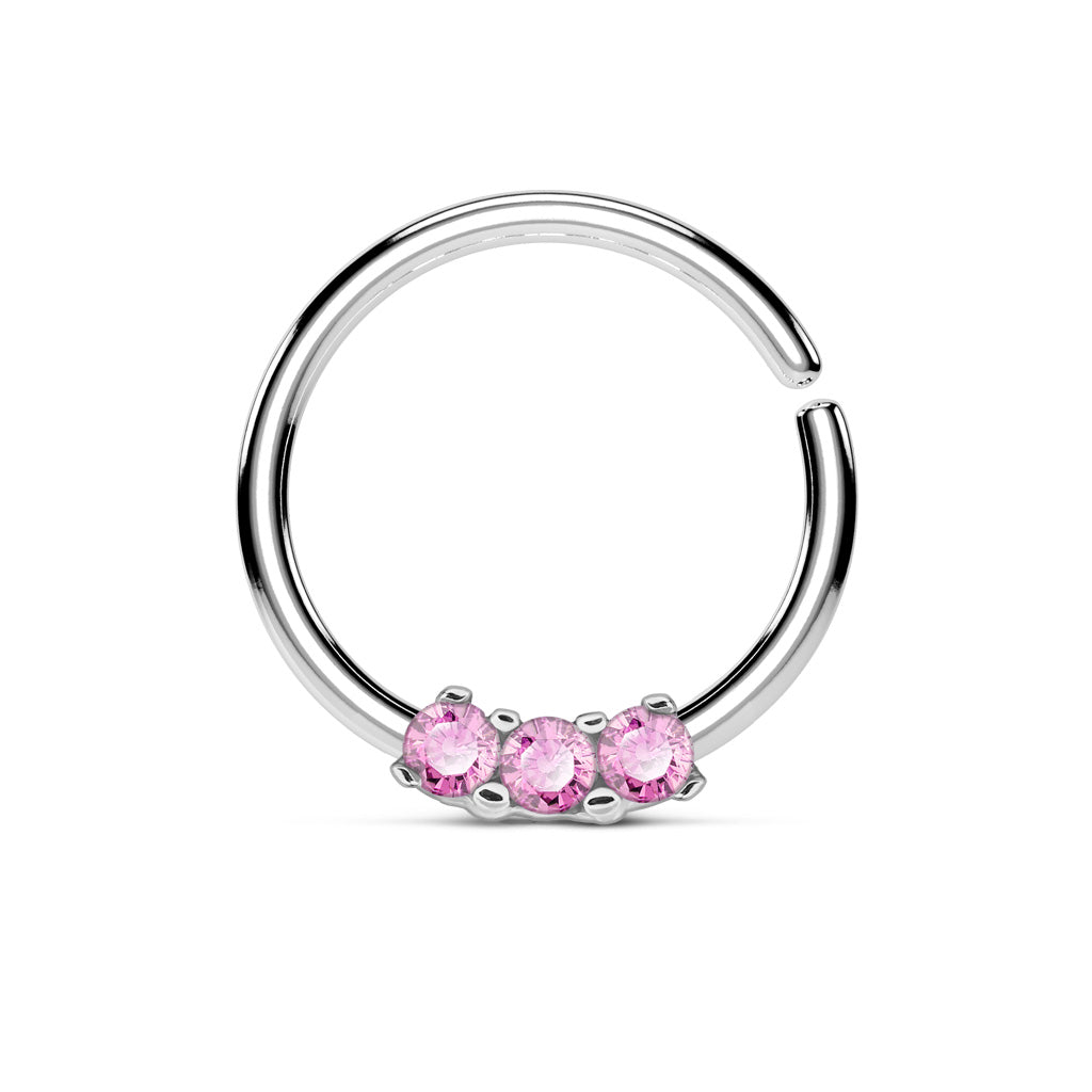 Triple CZ Crystal Lined Bendable Ring - 316L Stainless Steel