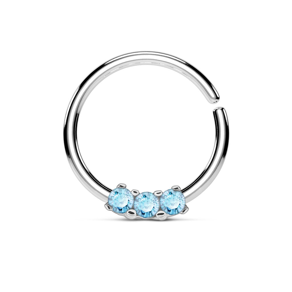 Triple CZ Crystal Lined Bendable Ring - 316L Stainless Steel