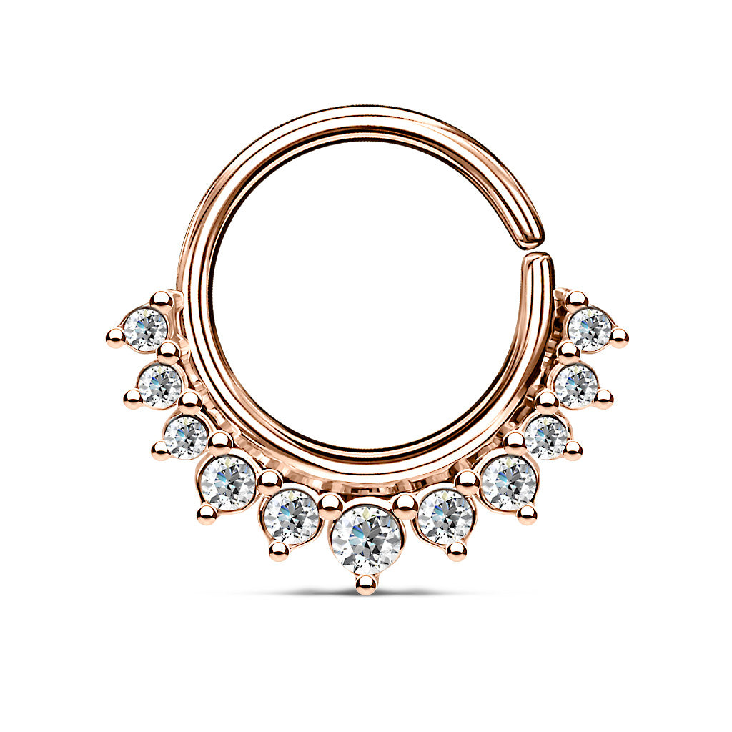 Crystal Paved Half Circle Bendable Hoop Ring - Brass