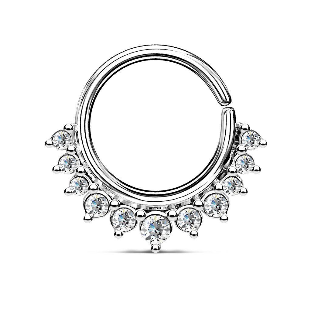 Crystal Paved Half Circle Bendable Hoop Ring - Brass