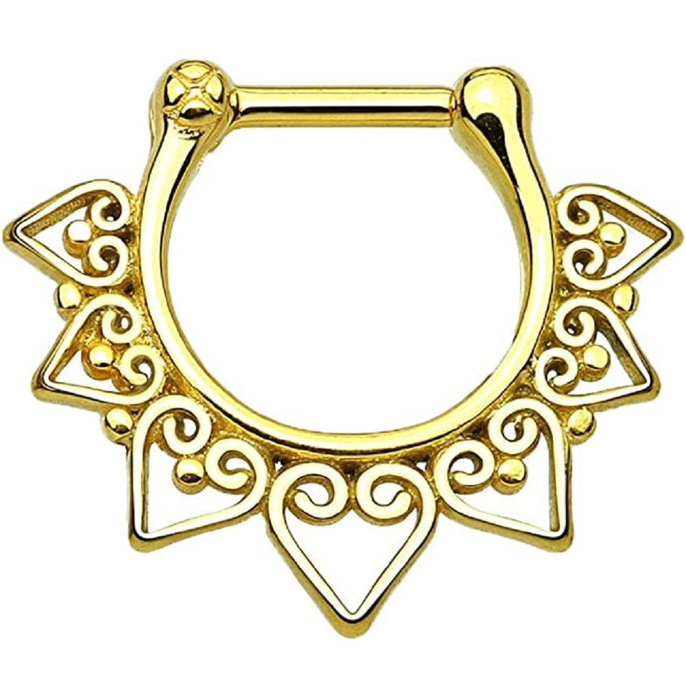 Tribal Fan Septum Clicker Ring - Stainless Steel