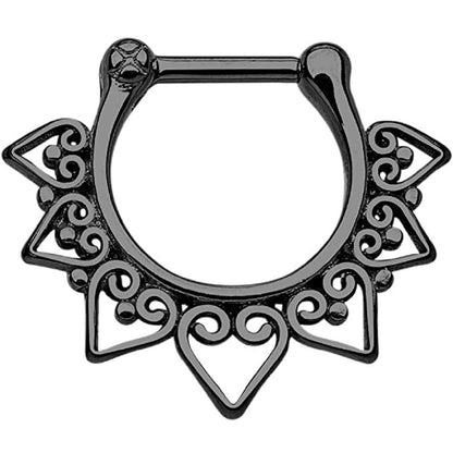 Tribal Fan Septum Clicker Ring - Stainless Steel