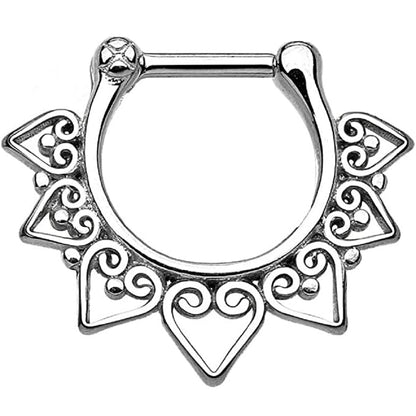 Tribal Fan Septum Clicker Ring - Stainless Steel
