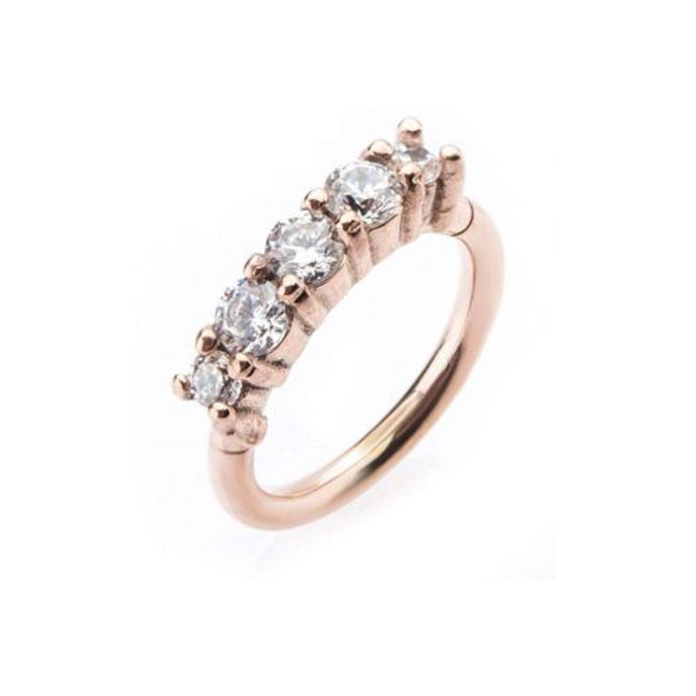 Prong Set Clear CZ Gemmed Top Hinged Segment Clicker Ring - 316L Stainless Steel