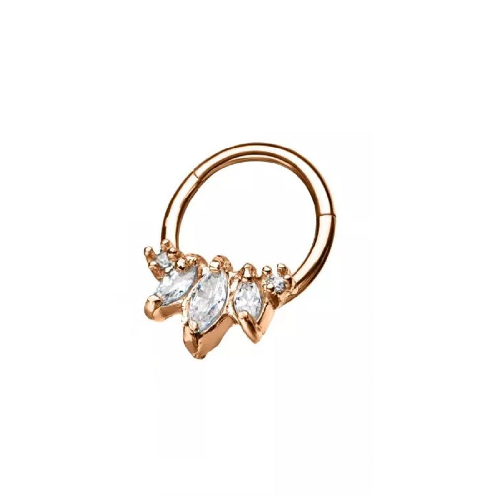Prong Set 3 Spike CZ Clear Gems Hinged Segment Clicker Ring - 316L Stainless Steel