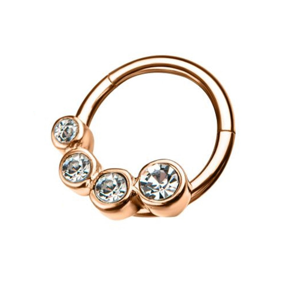 Multi Round Clear CZ Gems Hinged Segment Clicker Ring - 316L Stainless Steel