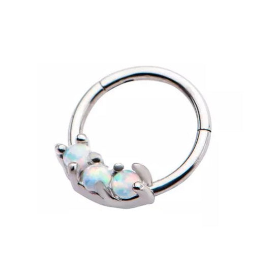 Prong Set Synthetic Opals Hinged Segment Ring - Stainless Steel