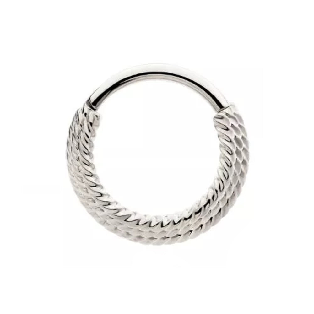 Terraced Triple Stack Twisted Design Front Facing Hinged Segment Ring - 316L Stainless Steel