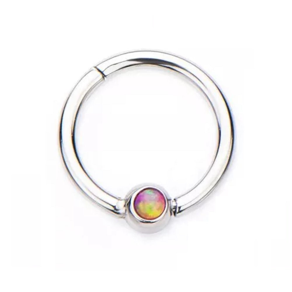 Opal Centered Hinged Segment Ring - Stainless Steel