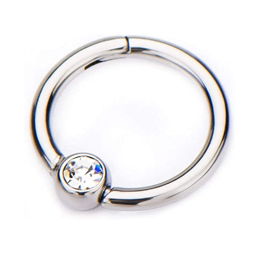 CZ Crystal Centered Hinged Segment Ring - Stainless Steel
