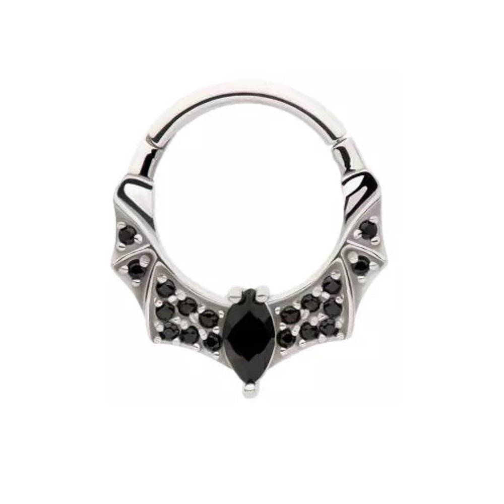 CZ Crystal Bat Front Facing Hinged Segment Ring - 316L Stainless Steel