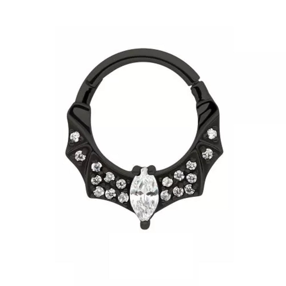CZ Crystal Bat Front Facing Hinged Segment Ring - 316L Stainless Steel