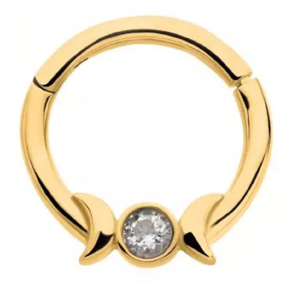 Triple Moon Phase with CZ Crystal Center Hinged Segment Ring - 316L Stainless Steel
