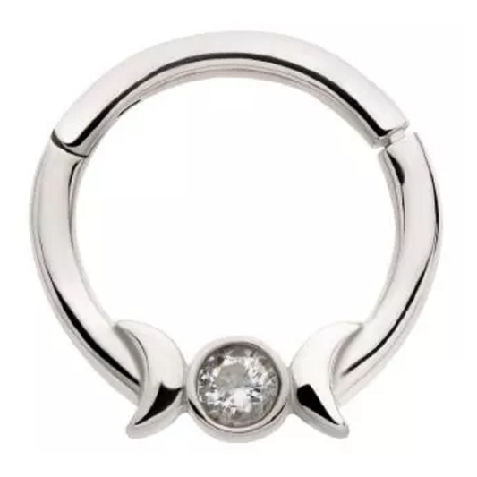 Triple Moon Phase with CZ Crystal Center Hinged Segment Ring - 316L Stainless Steel