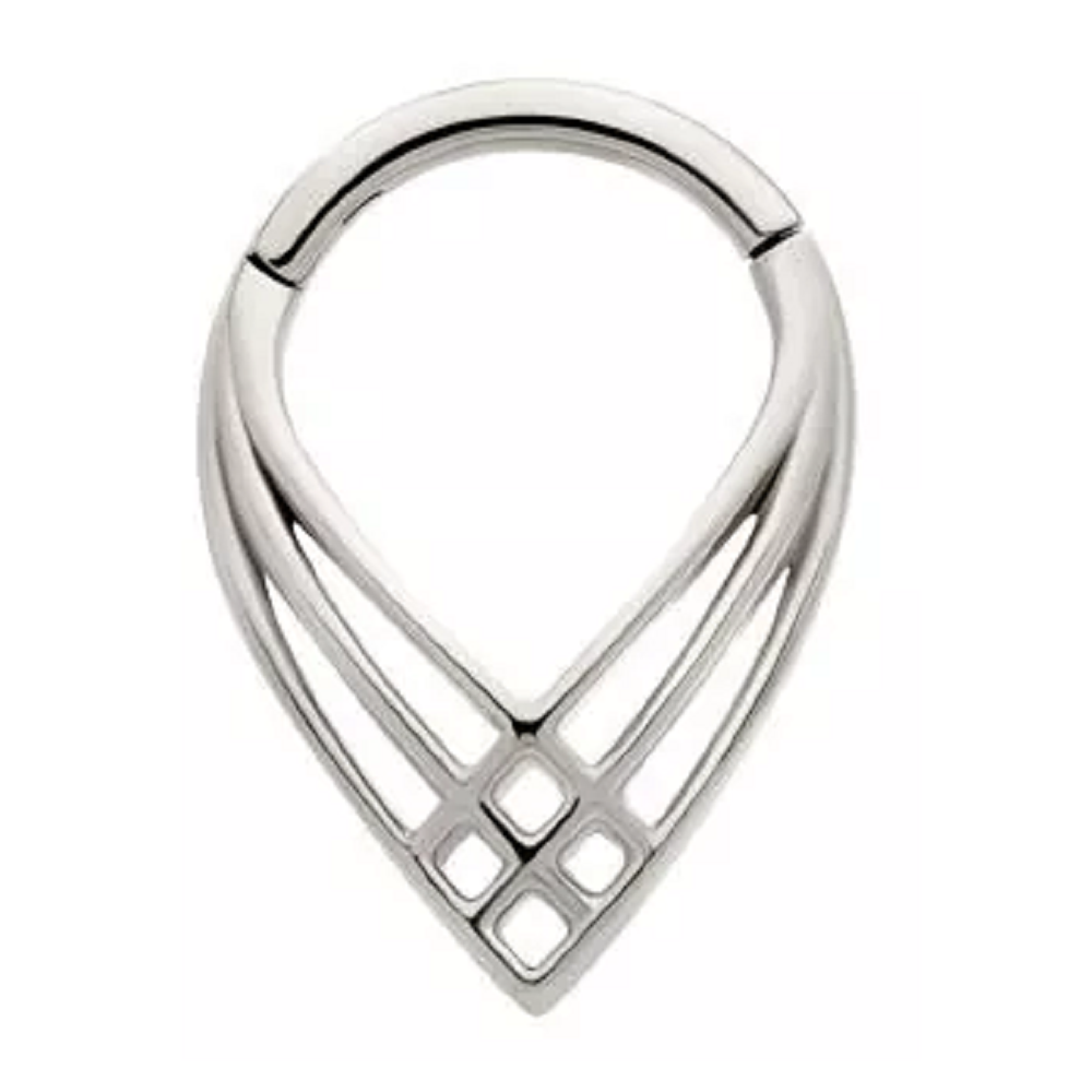 Triple Cross Pattern Weave Teardrop Shaped Hinged Segment Ring - 316L Stainless Steel