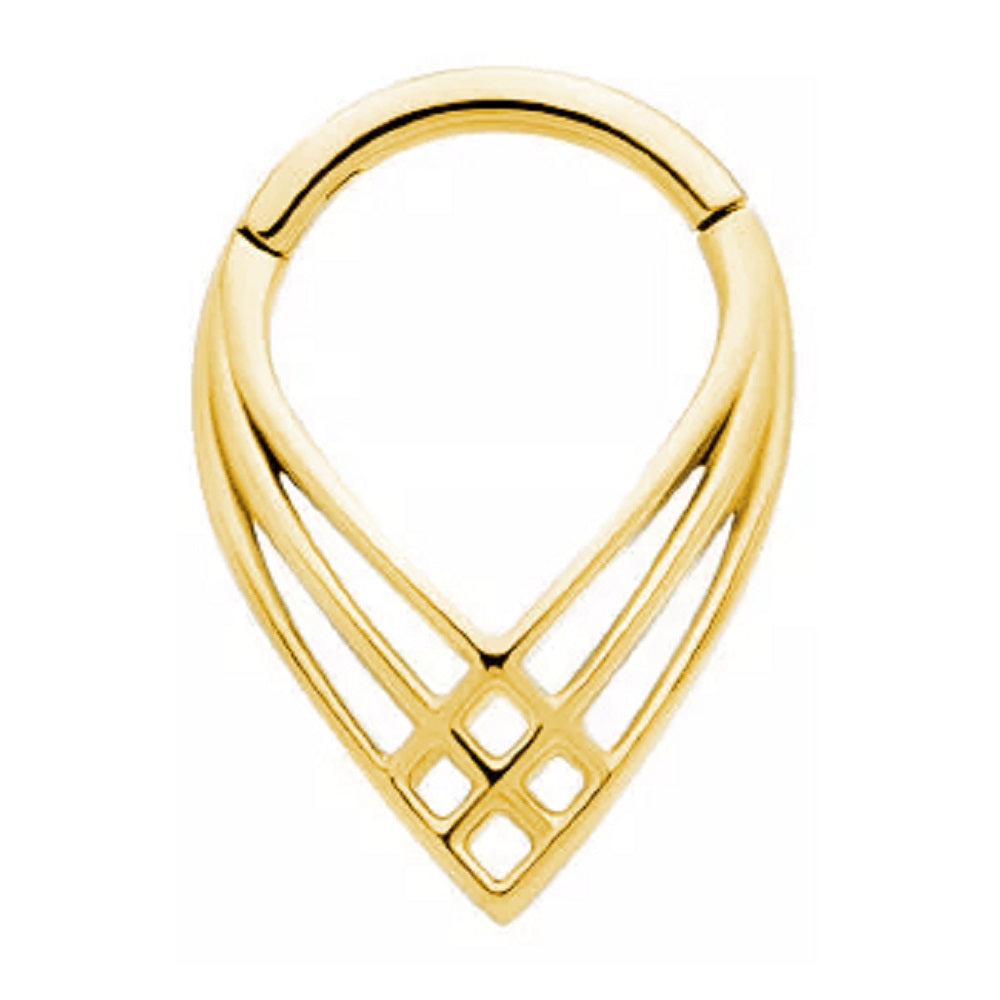 Triple Cross Pattern Weave Teardrop Shaped Hinged Segment Ring - 316L Stainless Steel