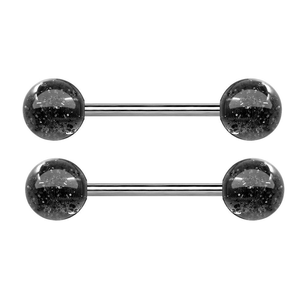 Super Glittery Acrylic Ball Ends Nipple Barbells - Grade 23 Solid Titanium - Pair