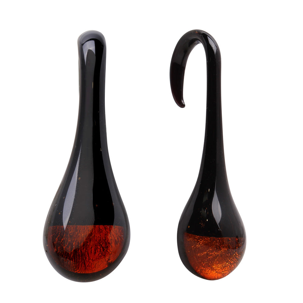 Shiny Black to Gold Water Droplet Hanging Glass Taper Plugs