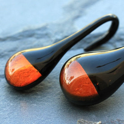 Shiny Black to Gold Water Droplet Hanging Glass Taper Plugs
