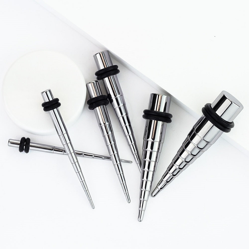 Bump Down Tapers with 2 Black O-Rings - Stainless Steel - Pair