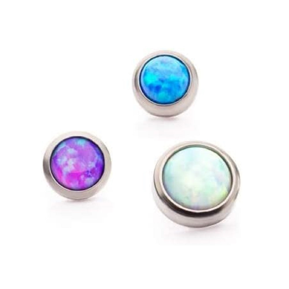 Set of 3 Synthetic Opal Round Internally Threaded Dermal Anchor Tops - Titanium