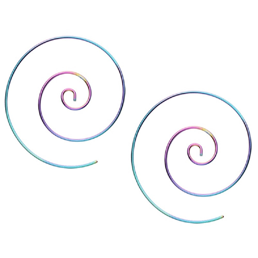 Large Spiral Coiled Hoop Earrings - Stainless Steel - Pair