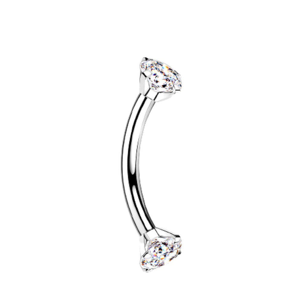 Internally Threaded Prong Set CZ Crystal Ends Curved Barbell - G23 Implant Grade Titanium