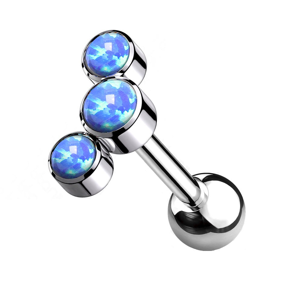 Triple Synthetic Opal Cartilage Helix Stud Earring - G23 Implant Grade Titanium