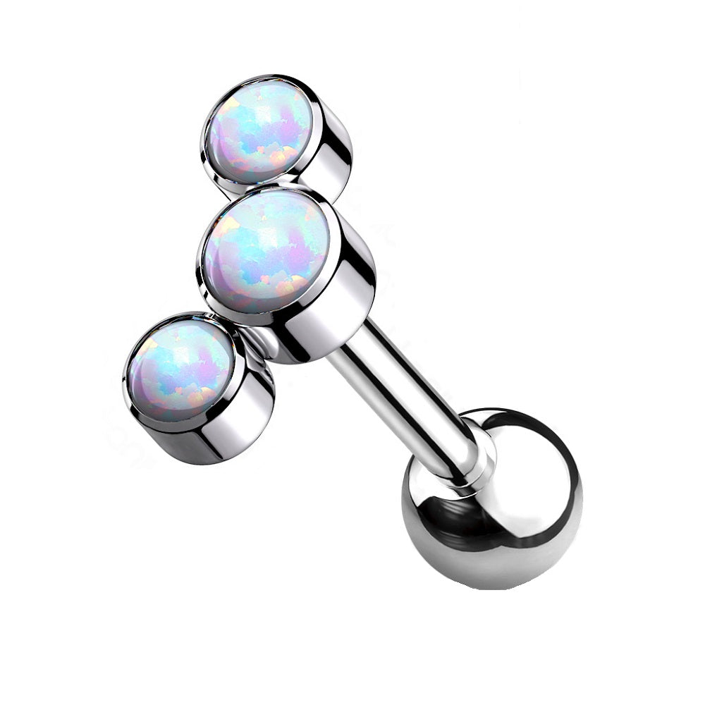 Triple Synthetic Opal Cartilage Helix Stud Earring - G23 Implant Grade Titanium