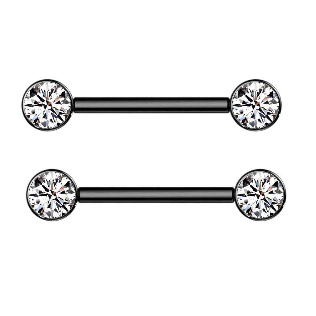 9/16" Internally Threaded Bezel Set Crystal Nipple Barbells - Implant Grade Titanium - Pair