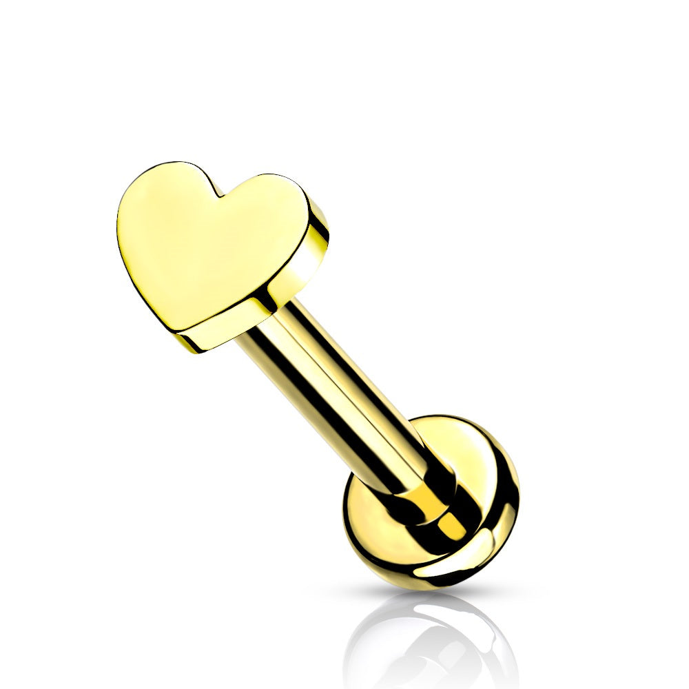 Flat Heart Top Internally Threaded Solid Flat Back Labret Stud - G23 Implant Grade F-136 Titanium