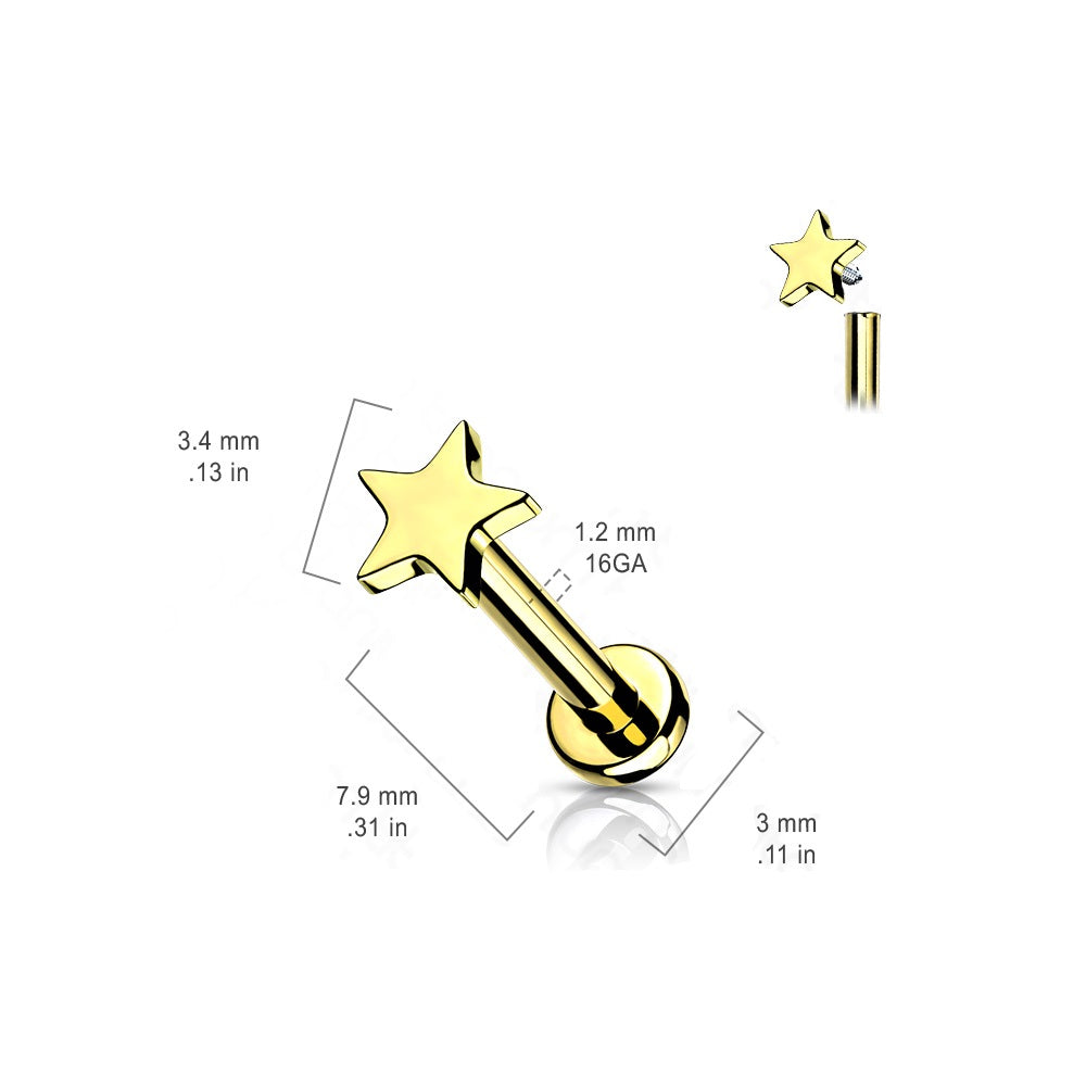 Internally Threaded Flat Star Top Flat Back Stud - F136 G23 Implant Grade Solid Titanium