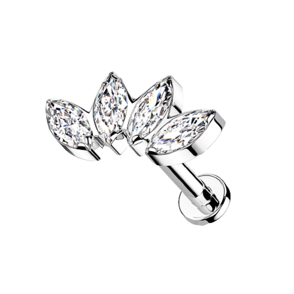 Four Marquise CZ Crystal Fan Internally Threaded Stud - G23 Implant Grade Titanium
