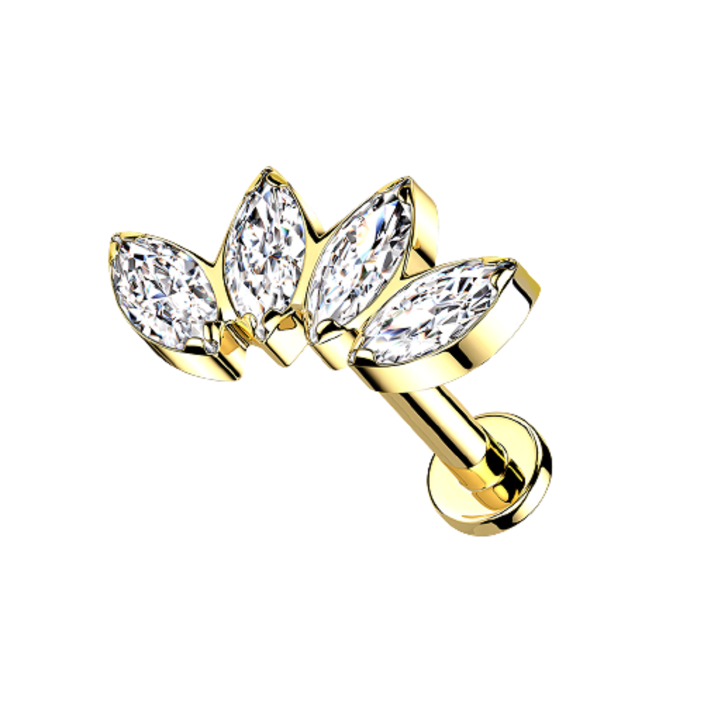 Four Marquise CZ Crystal Fan Internally Threaded Stud - G23 Implant Grade Titanium
