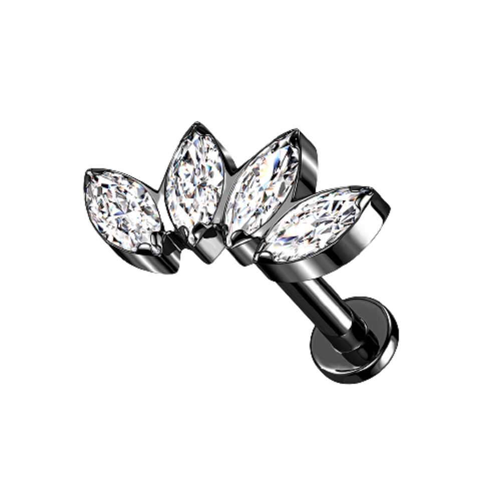 Four Marquise CZ Crystal Fan Internally Threaded Stud - G23 Implant Grade Titanium