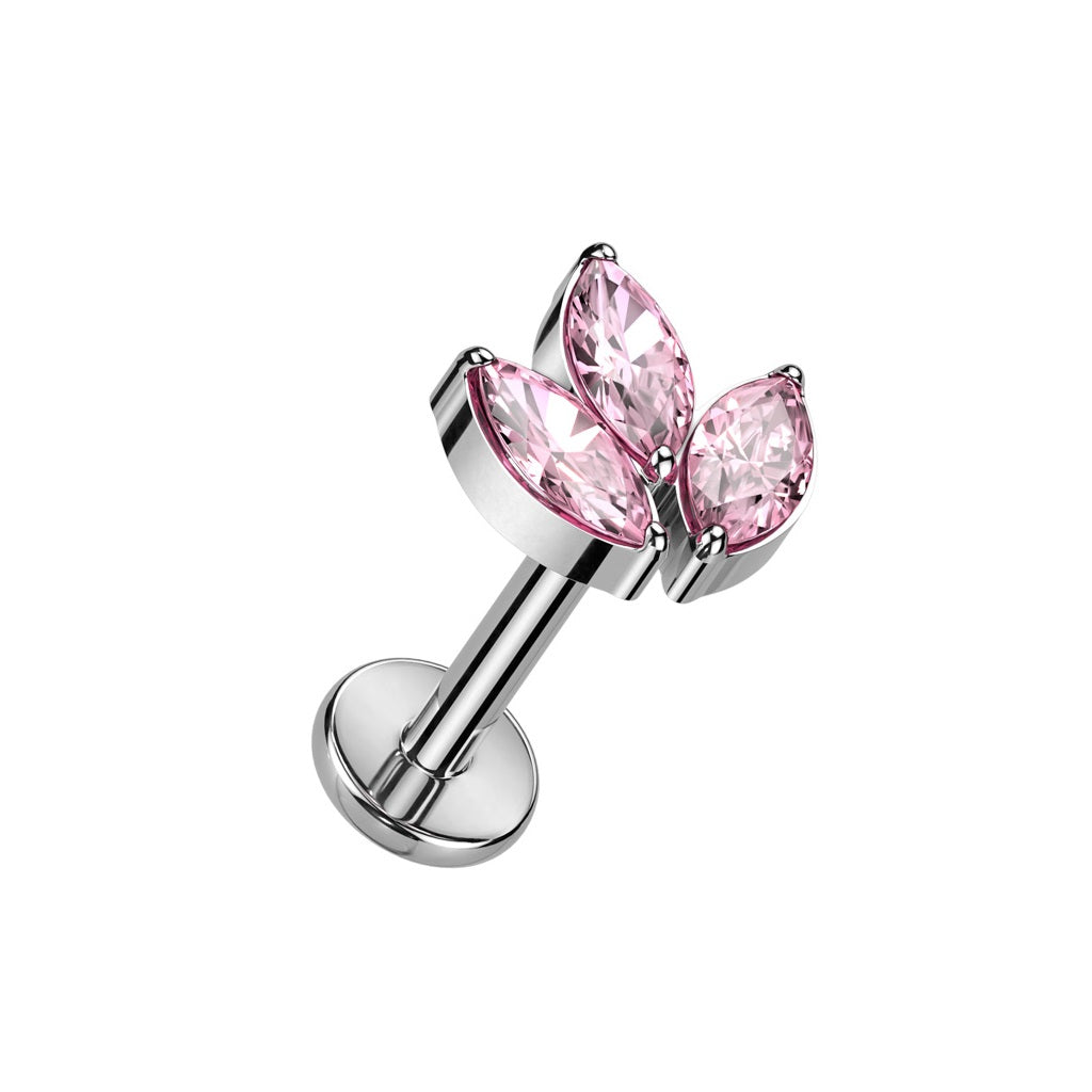 Internally Threaded CZ Crystal Marquise Top Flat Back Stud - F136 Implant Grade Titanium