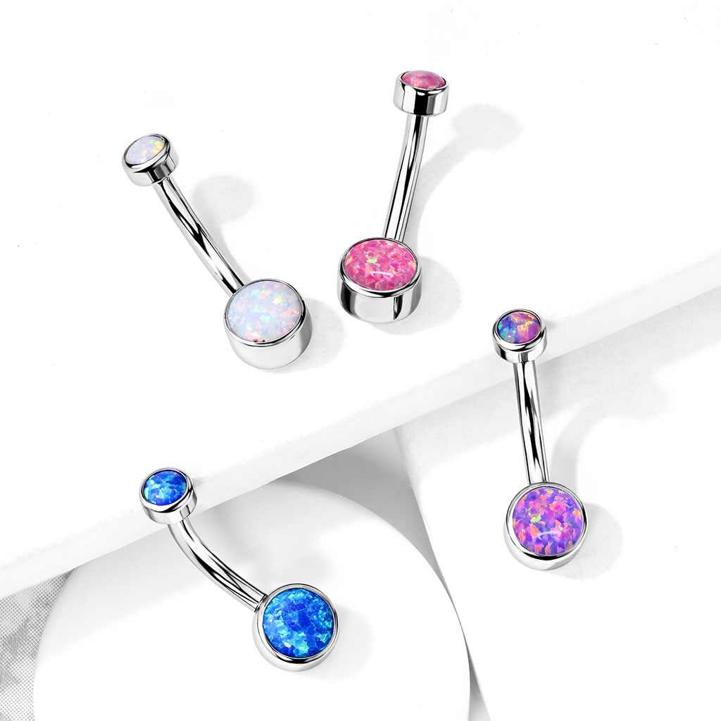 Internally Threaded Synthetic Opal Belly Button Ring - G23 Implant Grade Titanium